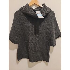 Kikit Wool Blend Sweater Size XL Petite Shortsleeve Cowlneck Pullover Cable Knit